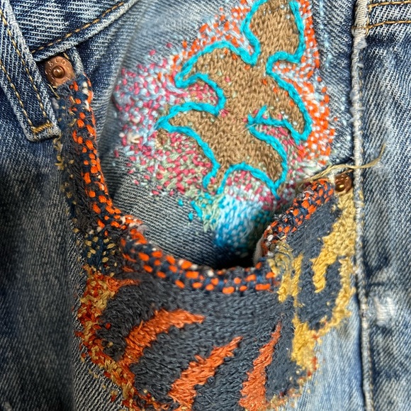 šHOST PICKš RARE! ONE OF A KIND! Leviās 501 Jeans Upcycled Patched Embroidered - Picture 8 of 17